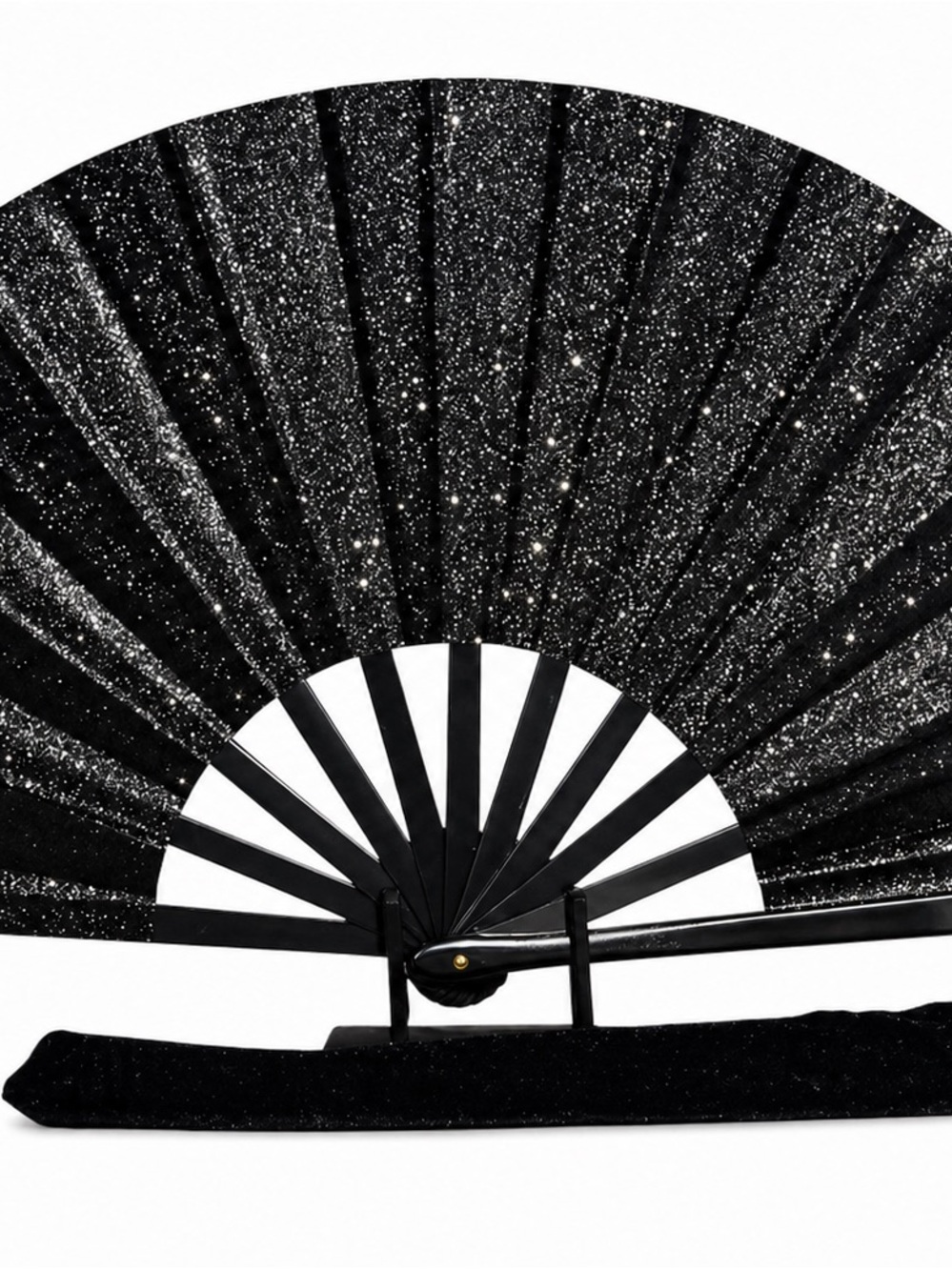 Black Glitter Folding Hand Fan - Elegant Women’s Accessory